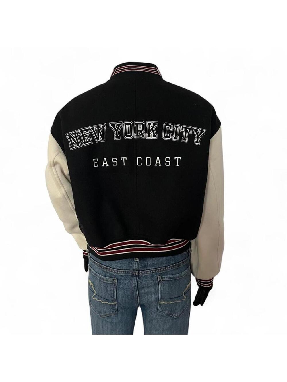 Aeropostale NYC Black & Cream Varsity Bomber Jacket Womens Size S